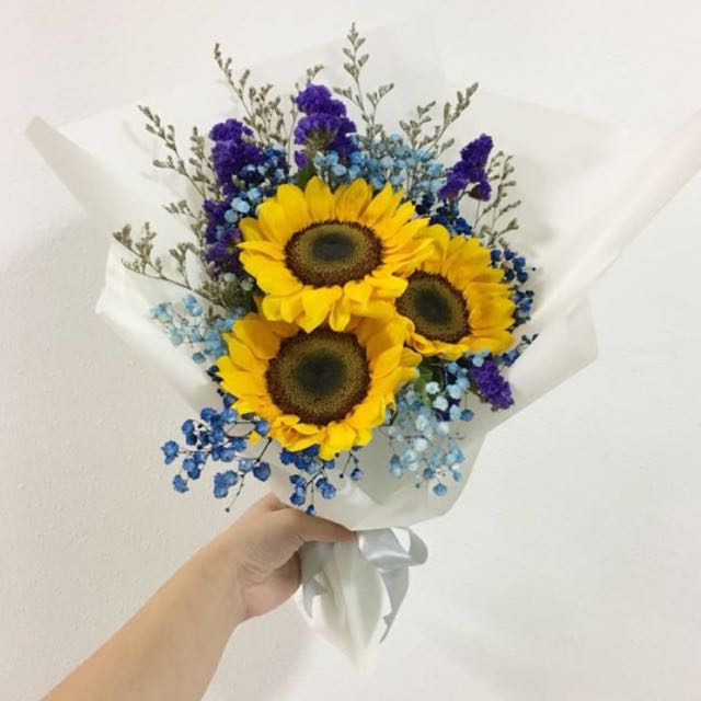 Sunflower And Forget Me Not Bouquet