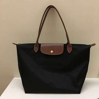 LONGCHAMP 經典LE PLIAGE 黑色長柄折疊購物包 L號