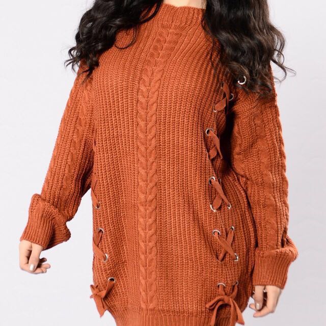 BNWT Fashion Nova lace up oversized sweater Women s Fashion Tops Other Tops on Carousell