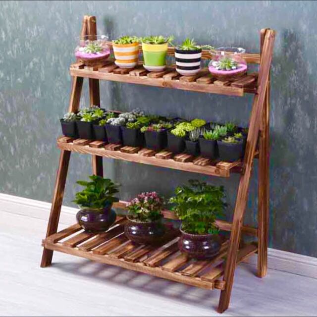 Foldable Flower Pot Stand Wooden Plant Rack Gardening On Carou Photo