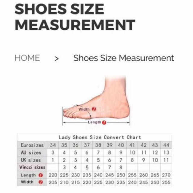 Vincci Shoes Size Chart