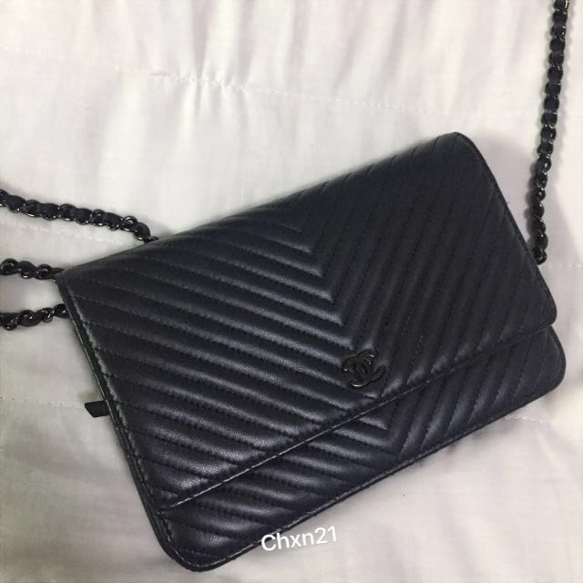 Chanel Wallet On Chain WOC So Black Chevron Lambskin