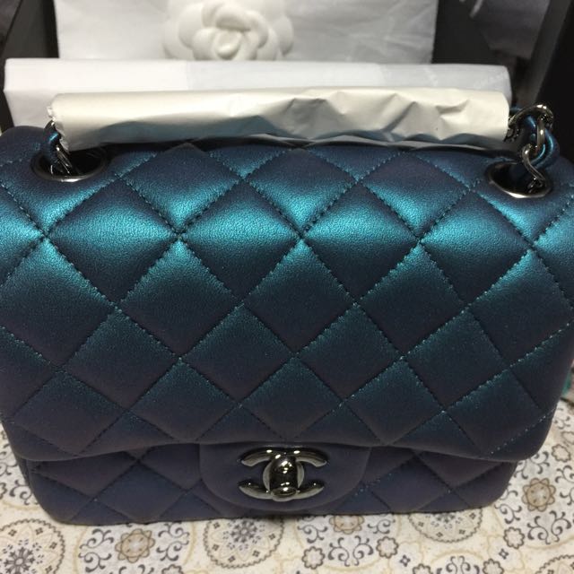 Chanel turquoise aquamarine iridescent metallic mini square