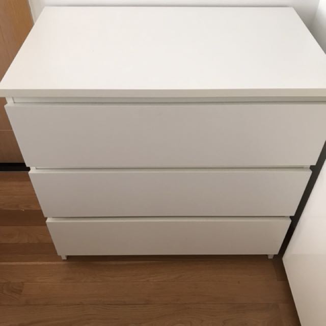 Ikea malm 3 drawer. White cheat of drawers, Furniture & Home Living, Furniture, Tables & Sets on