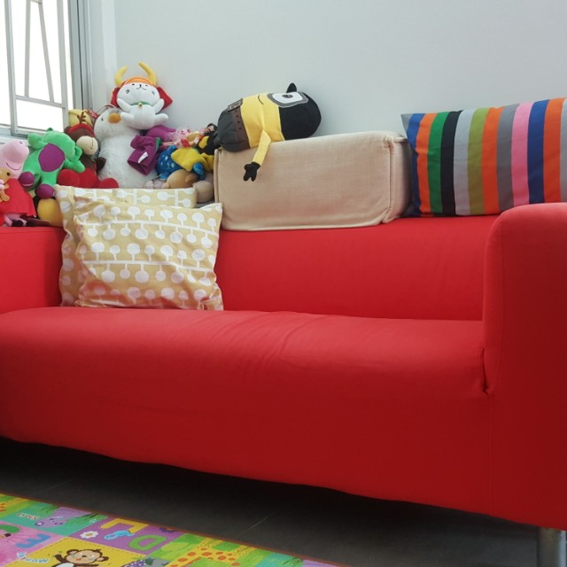 Ikea sofa with red cover, 傢俬＆家居, 傢俬, 床架及床褥 Carousell
