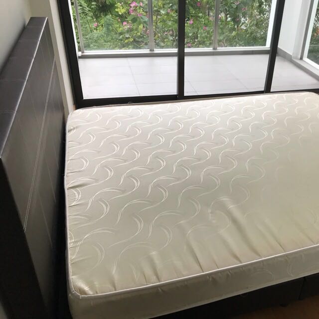 Queen sized bed frame with foam mattress, Furniture & Home Living