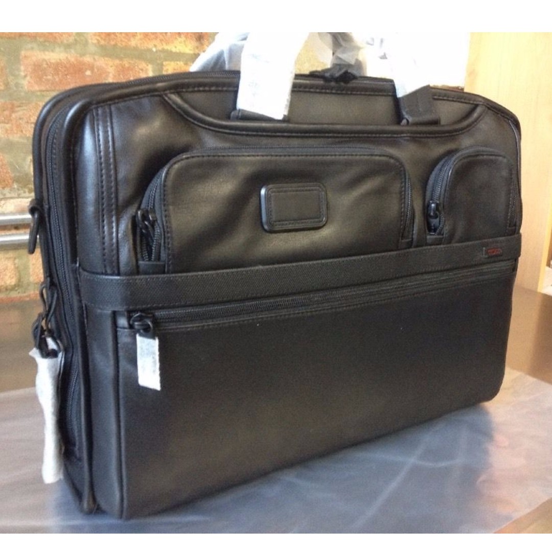 tumi alpha leather briefcase