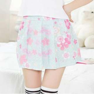 🌸 Skirt pastel blue sakura flowers cherry blossoms pleated skirt
