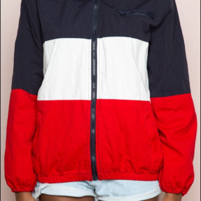 red blue white jacket