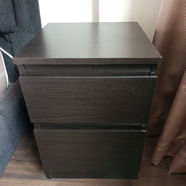 Ikea KULLEN bedside table with drawers in black brown, Furniture & Home