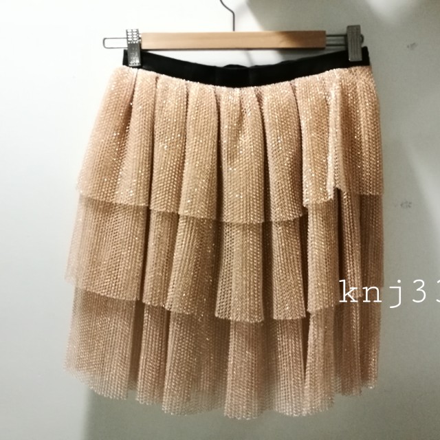 La Boutique Gold Pom Pom Midi Skirt Women S Fashion Clothes