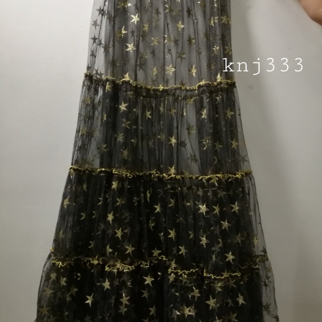 La Boutique Gold Black Pom Pom Maxi Skirt Women S Fashion