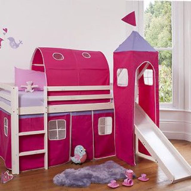 Princess Pink Loft Bed With Slide And Tent Furniture Beds Mattresses On Carousell