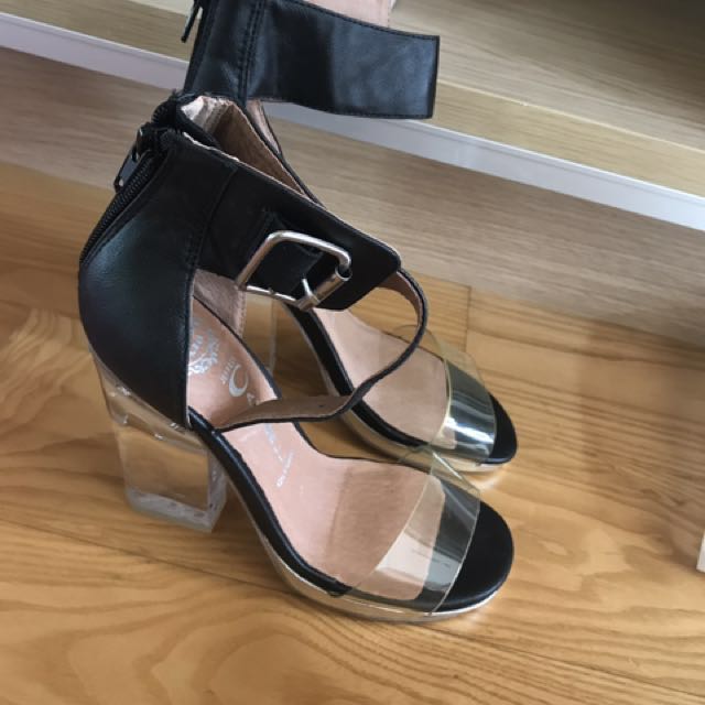 clear chunky heels black