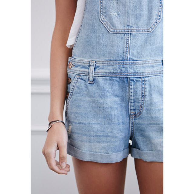 Forever21 F21 Distressed Denim Overall Shorts Size 29 Women s Fashion Bottoms Jeans Leggings on Carousell