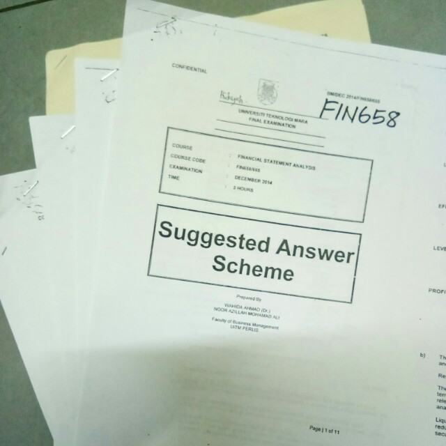 Past Sem Questions Answer Scheme Of Financial Statement Analysis Fin658 Uitm Textbooks On Carousell