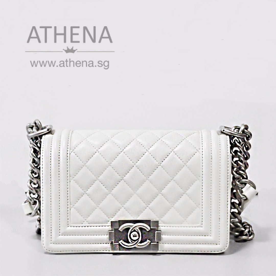 Chanel Small Boy White Lamb Skin Flap Bag, Luxury, Bags & Wallets on  Carousell