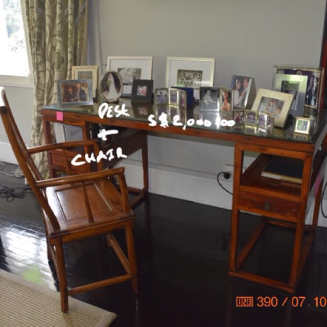 Desk Chair Huanghuali Wood Glass Top Furniture Home Decor Chair Huanghuali Wood Glass Top