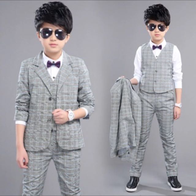 Kids Suits For Boys Wedding Formal Suits Boy Plaid Suit Vest