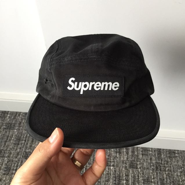 Supreme black camp cap with zip, Men's Fashion, Watches 