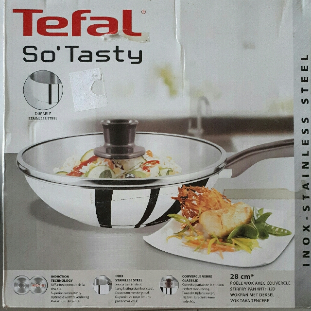 Tefal So Tasty Durable Stainless Steel Induction Wok Pan With Convercle Verre Glass Lid With Steam Hole 28cm Home Appliances On Carousell