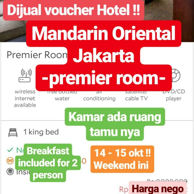 Voucher hotel MANDARIN ORIENTAL JAKARTA, Tiket & Voucher, Kartu Hadiah