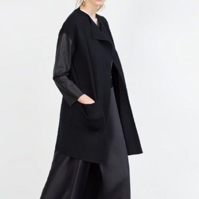 Zara Coat With Faux Leather Sleeves Women s Fashion Clothes on