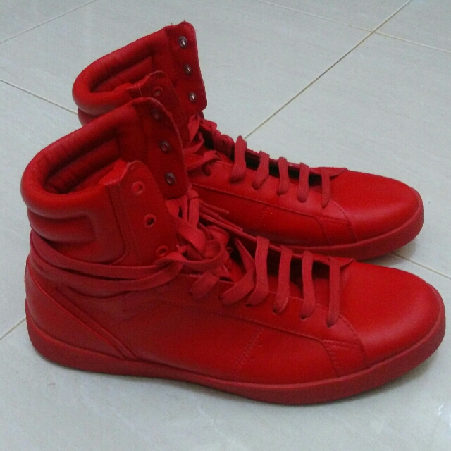 Zara Men Fw 2016 Bootie Sneakers Block Color High Tops Red Eu 40 45 Fesyen Pria Sepatu Sneakers Di Carousell