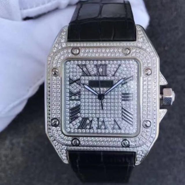 cartier skeleton watch iced out