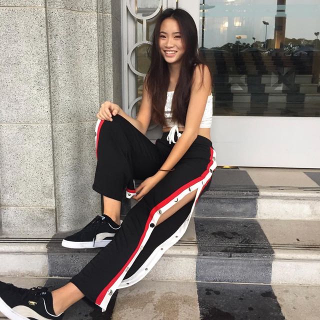 Red shop snap pants