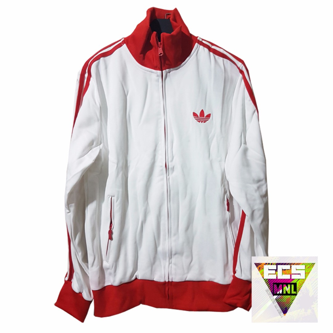adidas red jacket white stripes
