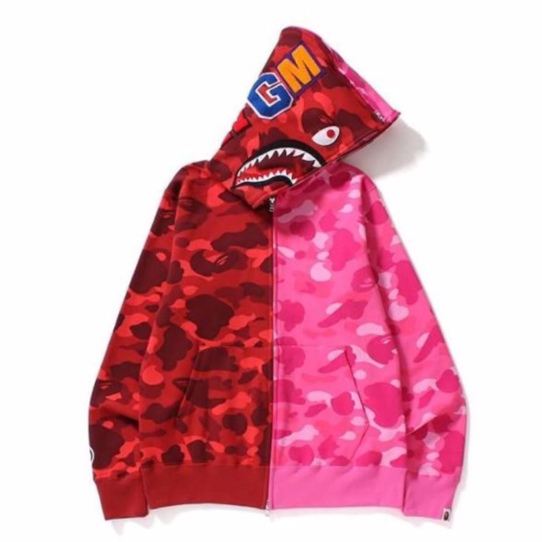 pink bape zip up hoodie
