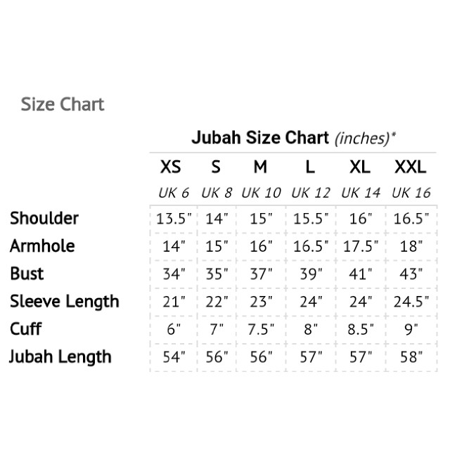 Imaan Boutique Size Chart