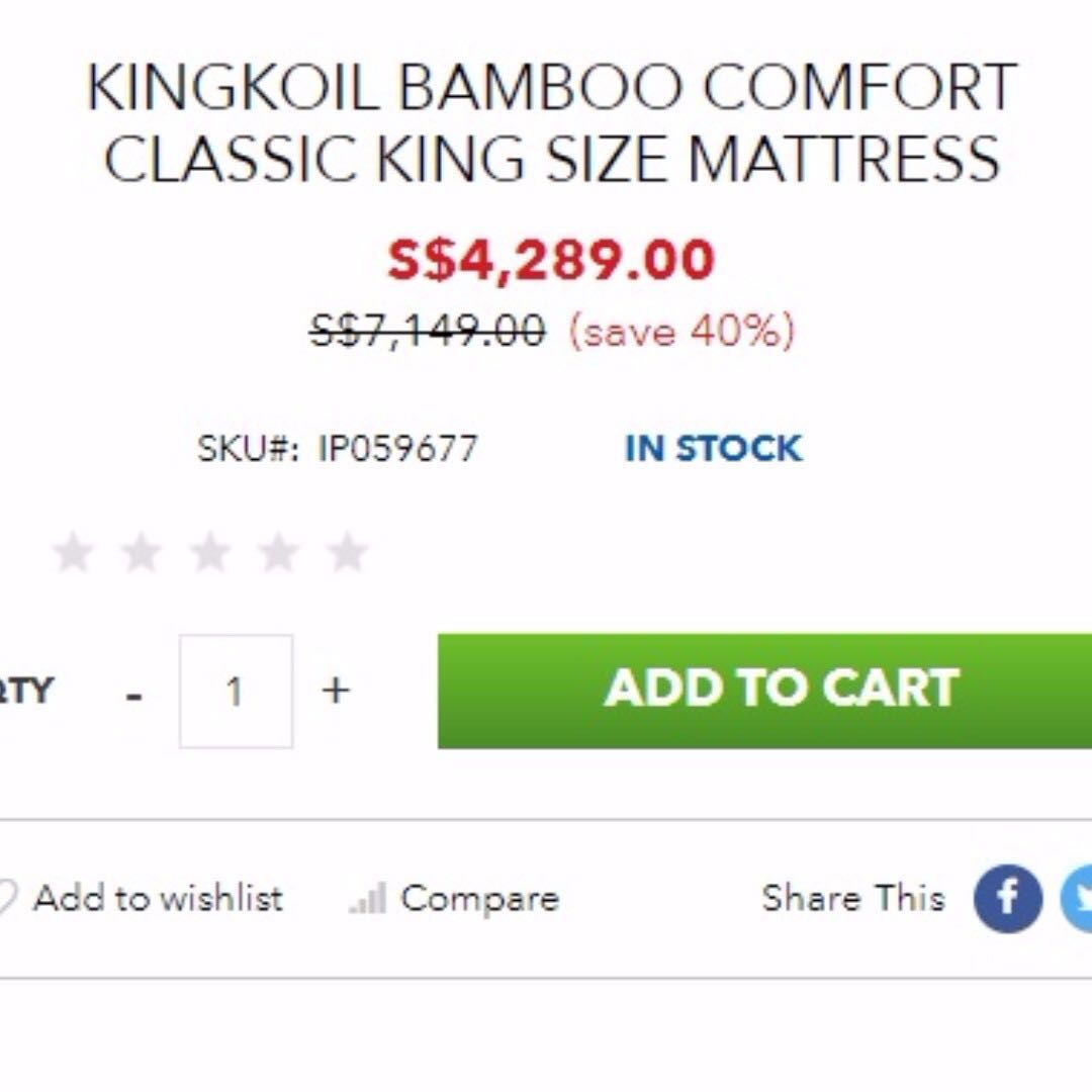 Kingkoil Bamboo Comfort Classic King Size Mattress Furniture