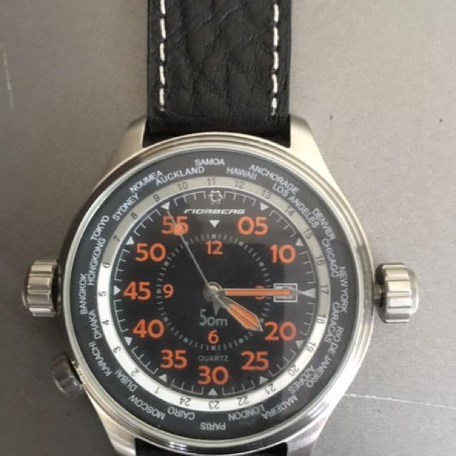WORLD GMT TIMER (Category: Wearables & Smart Watches) located in Singapore. Submitted by pwilliam0126 (Listing ID 132555182, Image 1). Description: Brand: FIORBERG Watch Style: Military Watches Watch Movement: Quartz Strap Type: Leather Dial Type: Analog.