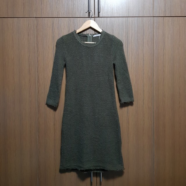 zara green knit dress