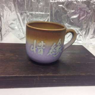 陶瓷茶杯 文字有耳杯直徑7高6公分