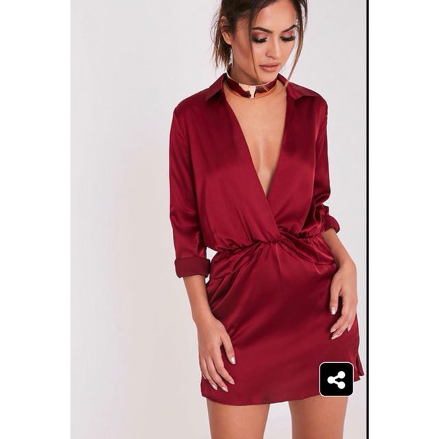 burgundy silk wrap dress