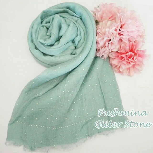 Pashmina Gliter Stone Warna Hijau Pastel Olshop Fashion Olshop Wanita Di Carousell