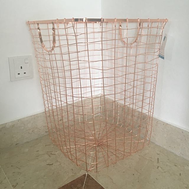 Rose Gold Metal Laundry Basket Furniture Home Living Home Decor Other Home Decor On Carousell