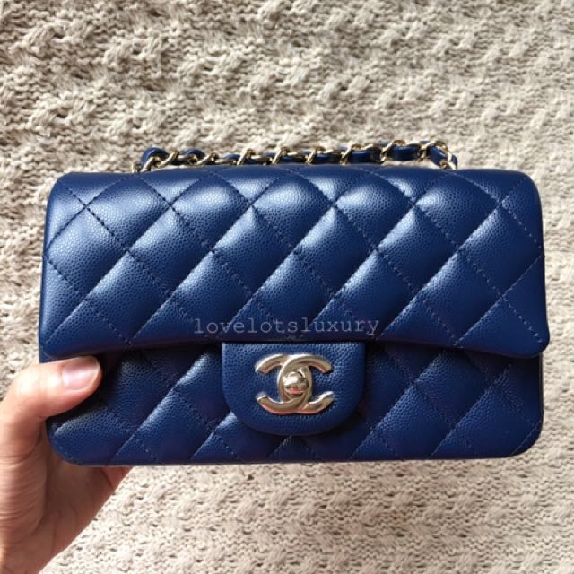 SOLD) 💙 Brand New Chanel Mini 17B Classic Quilted Deep Blue