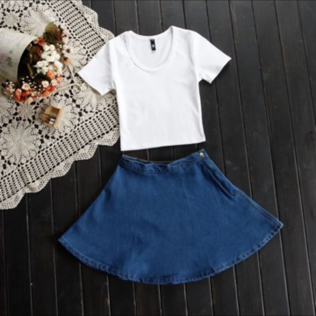 Denim skater skirt, Women's Fashion, Bottoms, Skirts on Carousell