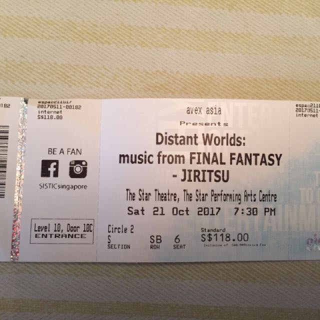 Final Fantasy Distant Worlds Ticket, Tickets & Vouchers, Local