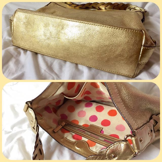 Kate Spade Gold Metallic Leather Shoulder Bag Tote Strap Pockets Purse EUC  | eBay