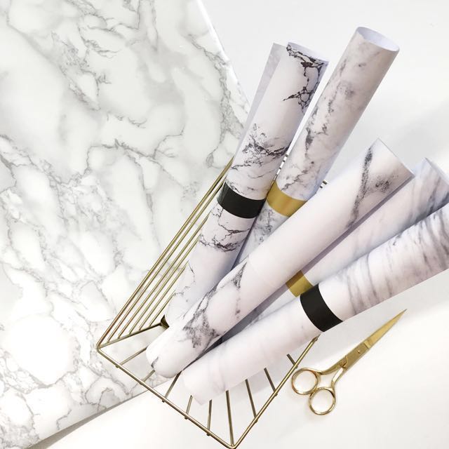 Marble Contact Adhesive Vinyl Paper In Black & White (No. 1), Furniture