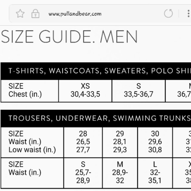 Pull And Bear Size Chart Mens