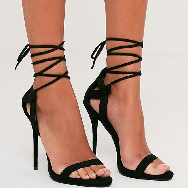 black lace up stilettos