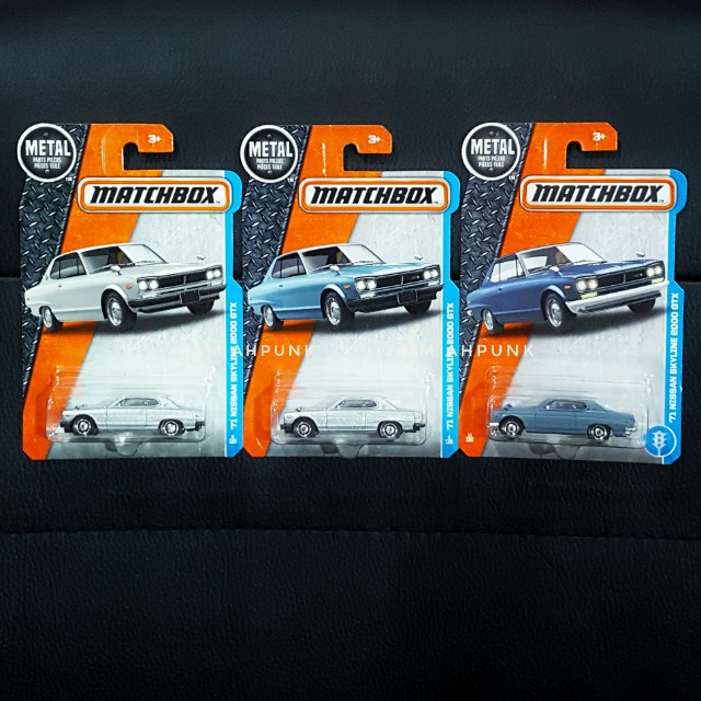 Matchbox '71 Nissan Skyline 2000 GTX (Hakosuka) 3 variant set., Hobbies