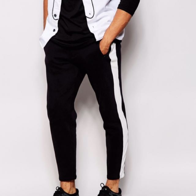 White Stripe Black Jogger, Men's Fashion, Bottoms, Joggers on Carousell