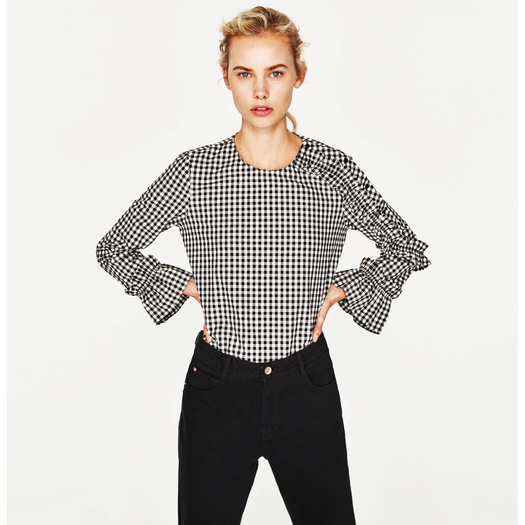Zara TRF Checked Top with Frilled 